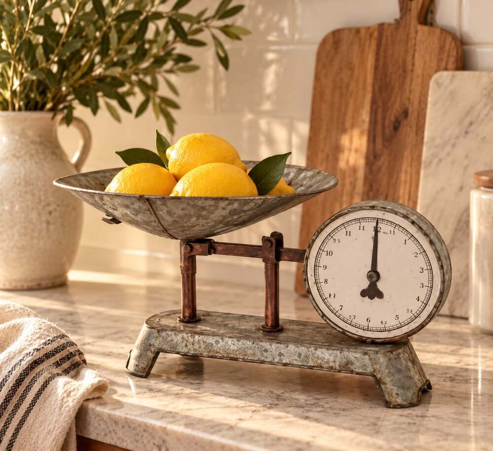 Red Co. Vintage Reproduction Galvanized Metal Display Bowl Kitchen Counter Scale